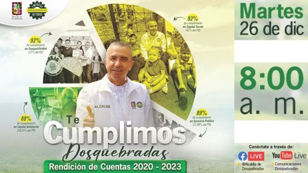 Tarjeta de invitación del alcalde de Dosquebradas Diego Ramos para la rendición de cuentas del cuatrienio