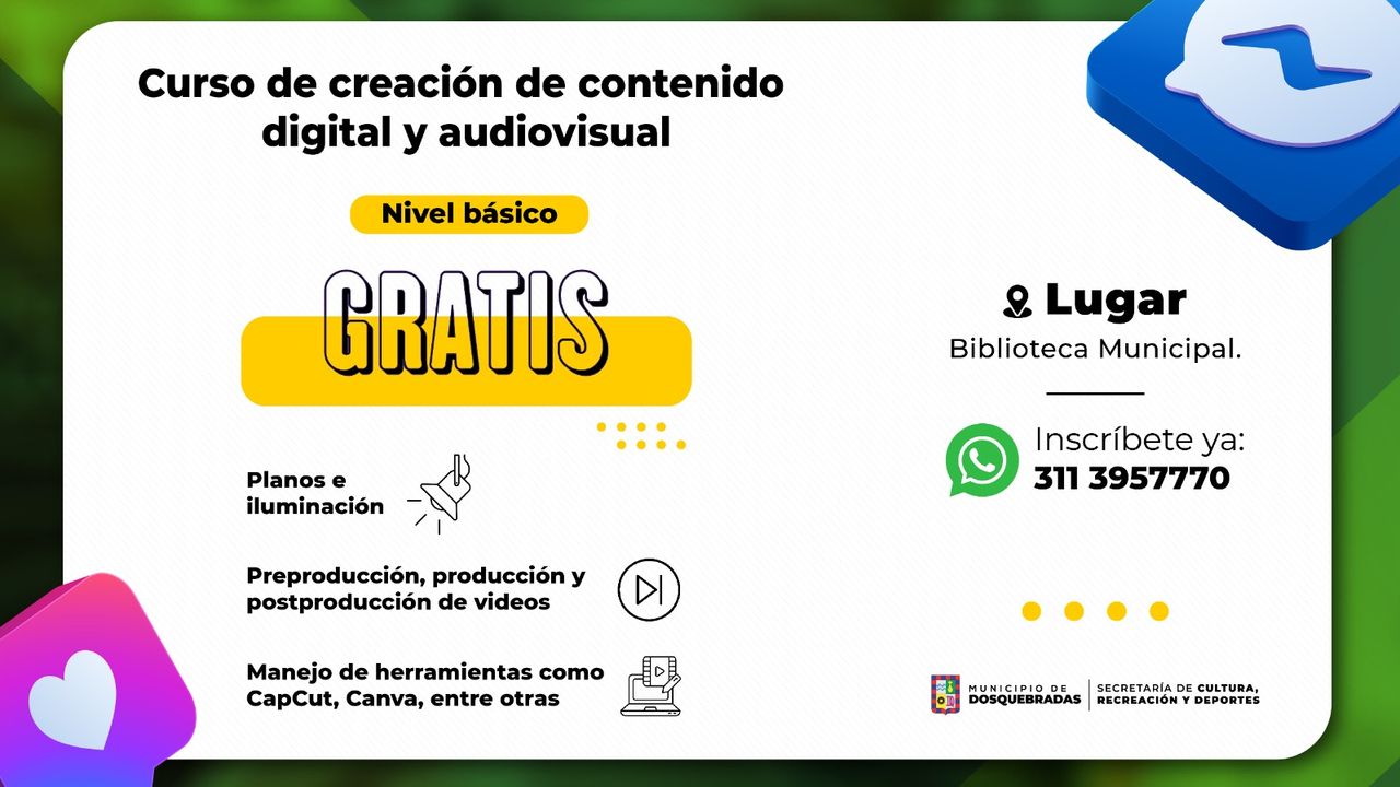 Dosquebradas abre convocatoria para la segunda versión del curso gratuito de Creación de contenido digital y audiovisual