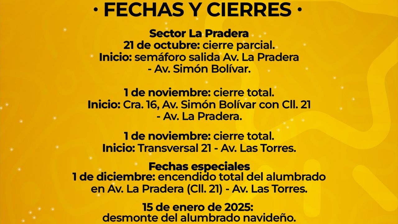 Cierres viales en Dosquebradas por instalación del alumbrado navideño